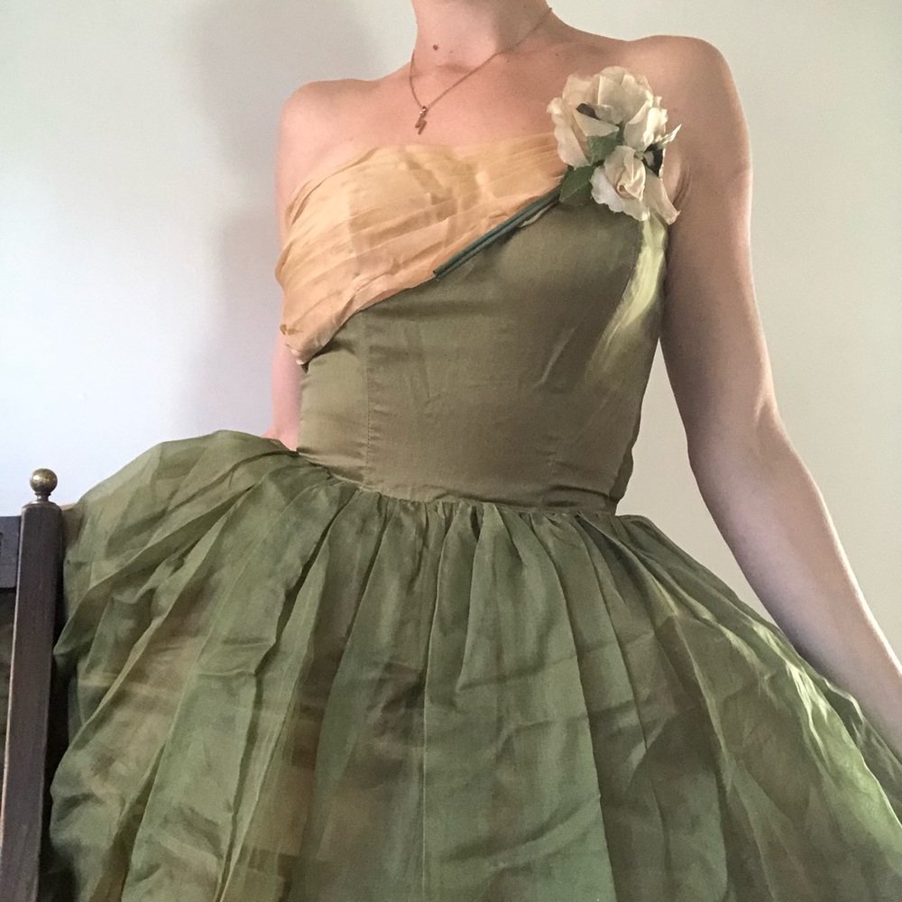 Vintage crinoline corset layered satin tulle dress